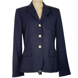 Vintage Lauren Ralph Lauren Navy Blue 100% Wool Gabardine Blazer Size 8